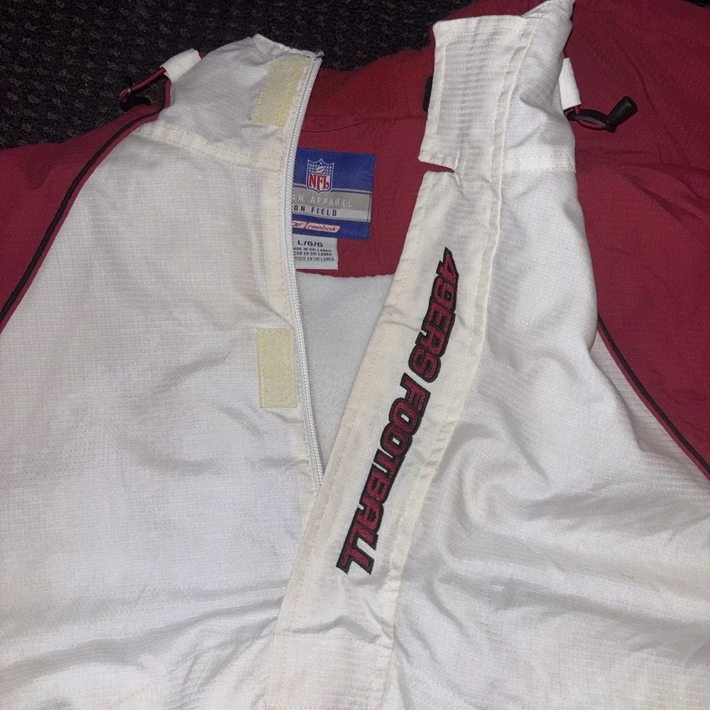 Vtg 90s NFL San Francisco 49ers Parka Jacket Reebok Men Size Large Ivory Red